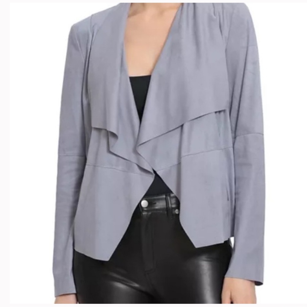 Bagatelle Gray Faux Suede Draped Waterfall open front Jacket M